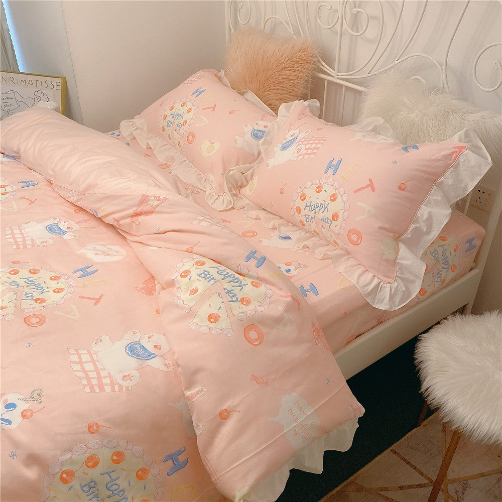 I am not Lu Lu VL Original design teenage girl pure cotton bunny birthday cake bed linen lace three or four pieces