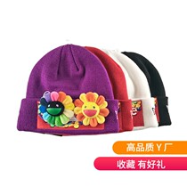 21FW Rainbow Sugar Embroidered Cold Cap BOXLOGO BEANIE Rainbow Bean Knit Cap Black Hair Line Hat Winter