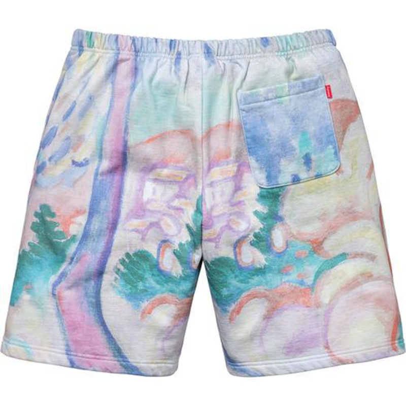 Ins siêu quần cháy 18ss Phong cảnh Áo Xiangyun sơn dầu vô địch Quần short bãi biển