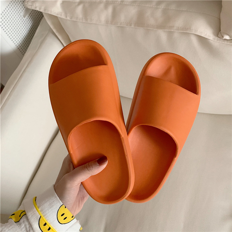 Solid & OrangeFeeling of stepping on shit Thick bottom slipper female summer Wear out lovers ins tide personality fashion indoor take a shower non-slip Sandals male