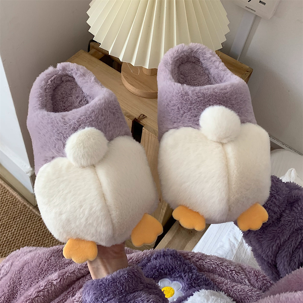 New home Baotou Warm Plush Shoes Women Winter Han Edition Cartoon Cute Young Girl Hearts Thick Underslip Cotton Slippers