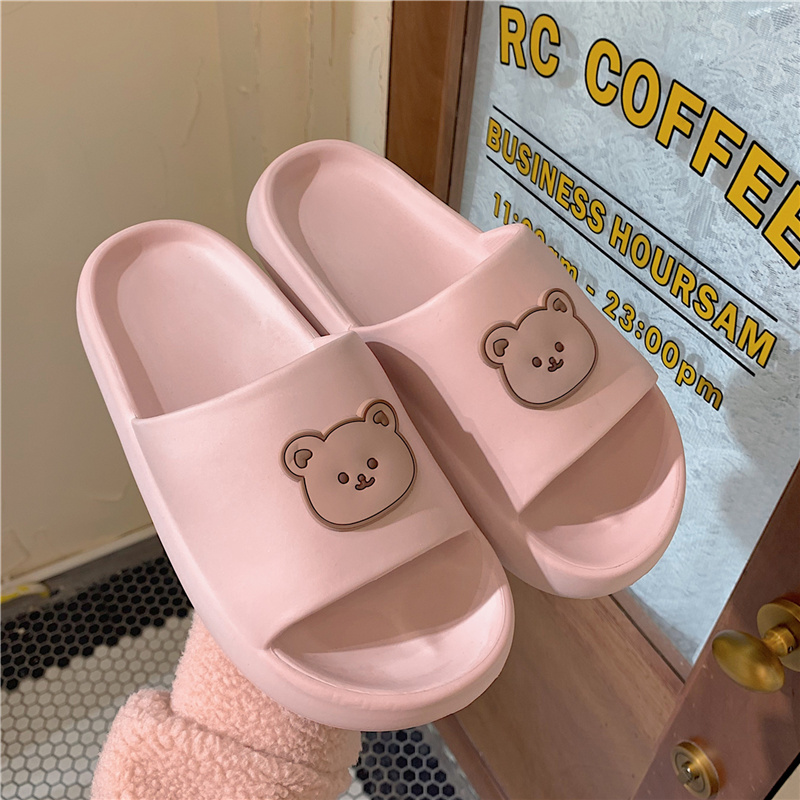 Bear Head & PinkFeeling of stepping on shit Thick bottom slipper female summer Wear out lovers ins tide personality fashion indoor take a shower non-slip Sandals male