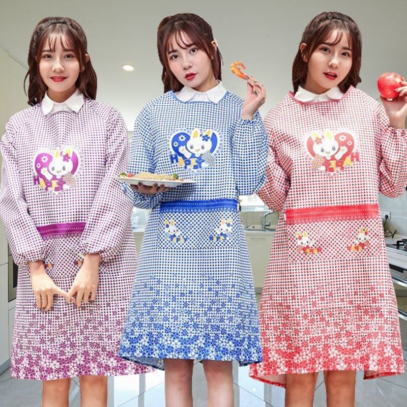 Plus velvet thick cover apron kitchen household women's work Western style long-sleeved men's winter waterproof and oil-proof anti-dressing custom