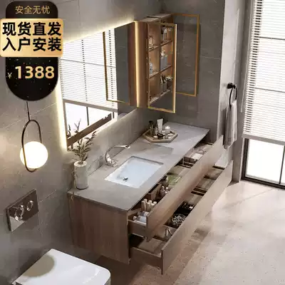 Rock board one-piece bathroom cabinet combination Light luxury simple modern makeup room washbasin cabinet set wash table mirror