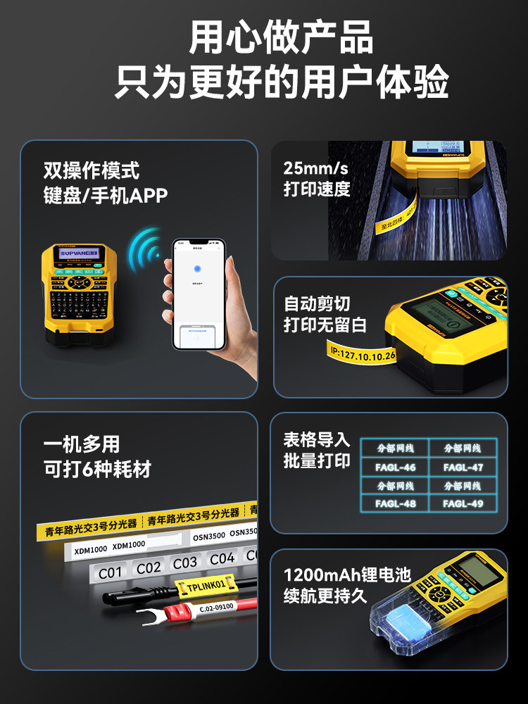 Shuofang G15Pro Handheld Cable Label Printer Fiber Optic Network Cable Communication Power Wiring Marking Machine Portable Small Photovoltaic Fiber Optic Identification Heat Shrink Tube Number Tube Marking Machine Label Machine
