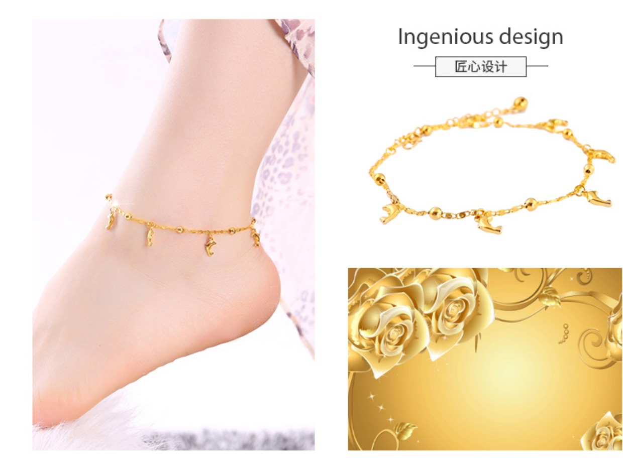 Vàng mắt cá chân vàng bốn lá clover chuyển hạt trang sức Hàn Quốc thời trang Sen để gửi quà cho bạn gái - Vòng chân lắc chân nam