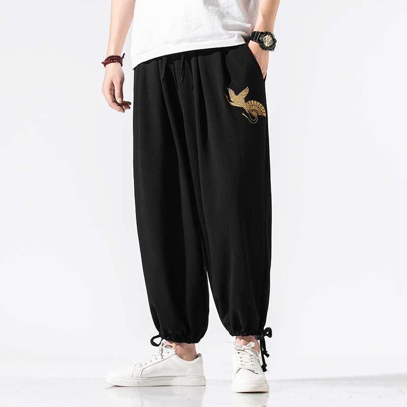 xu hướng 100 sweatpants thêu quần nam loose-fitting xà cạp Trung Quốc mùa hè gió lớn mã giản dị quần chín điểm