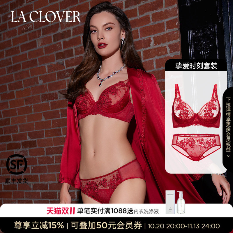 【Set】Laclover Beloved Moments Series Wedding Red Sheer Bra and Panty Set