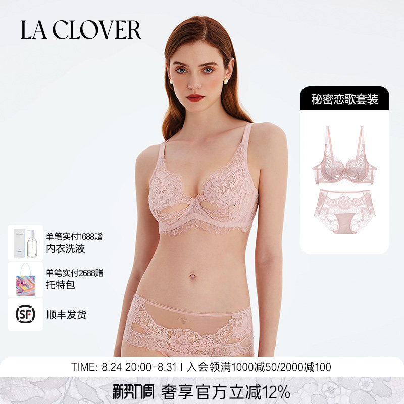 Laclover Lace Mesh Sexy Thin Underwear Set for Women Secret Love Song