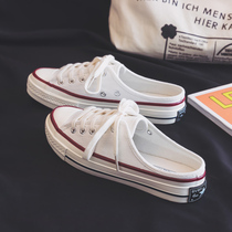 Half slip white canvas shoes in 2022 new Korean edition students are hundred and lazy shoes