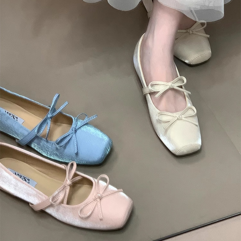 Women's 2026 Autumn New Style Fairy Gentle Mary Jane Shoes with Hidden Heel and Bow Knot Square Toe Ballet Style
