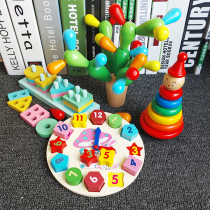 Montessori 1-2-3 years old childrens early education cactus wooden building blocks puzzle plug baby puzzle power toys