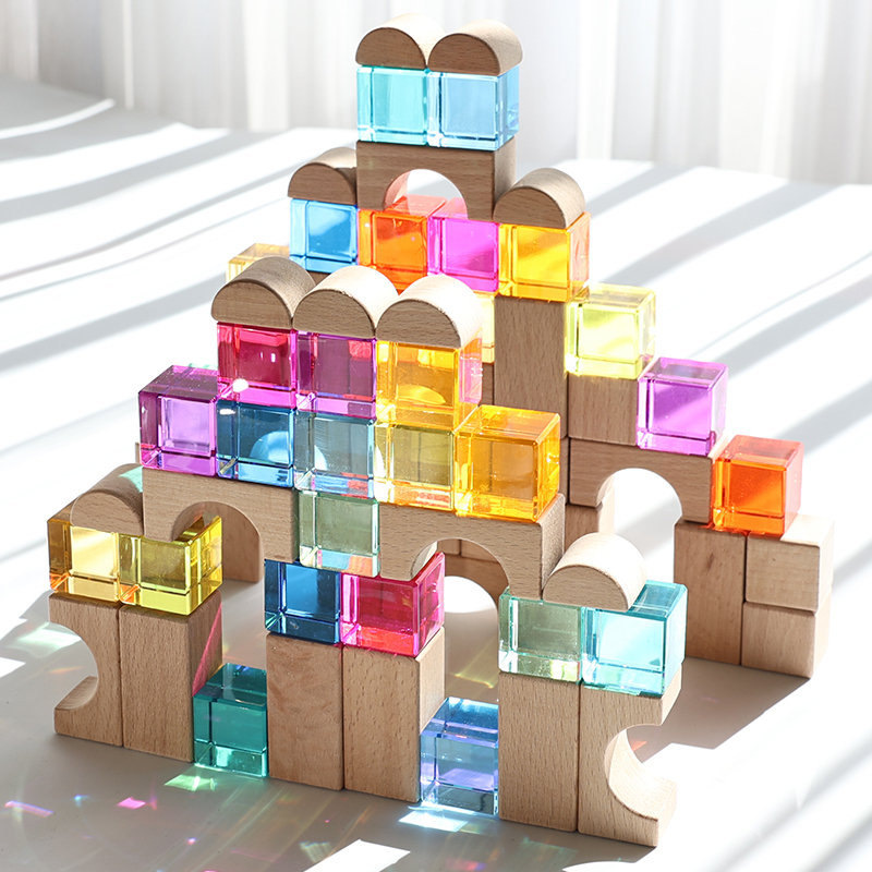 Rainbow Cube Crystal Gem Building Blocks High-Transparency Acrylic Building Blocks Children's Educational Building Blocks Kindergarten Toys