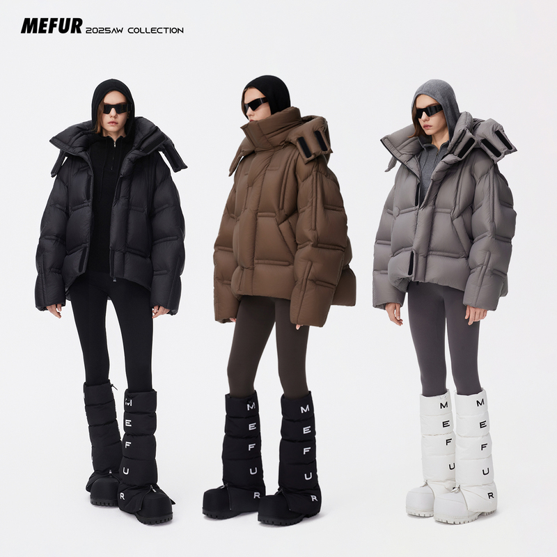 Mefur 【Cloud Zero Pressure】95% White Goose down Quilted Detachable Hood Fashionable Women's Oversized Winter down Jacket