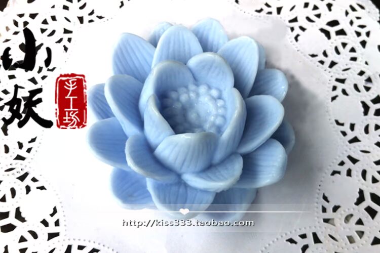 B1443diy Lotus Lotus Xà phòng làm bằng tay Xà phòng mềm Silicone Cao su Khuôn Khuôn Sôcôla Fondant Pudding nhựa khuôn bánh trung thu 50g