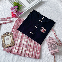 Shirt Chinese clothing (Xiao Qingxi) Ming pure cotton round neck half sleeve plaid full skirt summer Chinese elements