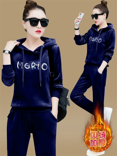 Демисезонный спортивный костюм, утепленный бархатный комплект, 2021 года, оверсайз, свободный крой
