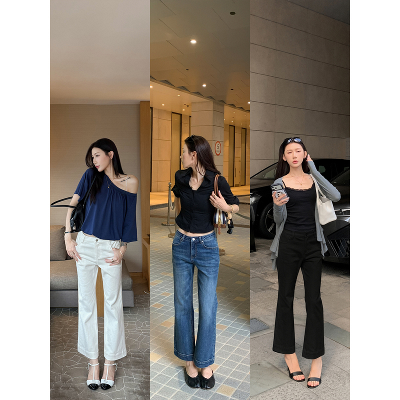 70 Is Not Seventy Ju Slimming Leg-Shaping Micro-Elastic Slim-Fit Slimming Cropped Jeans for Women, Versatile Straight-Leg Pants for Summer