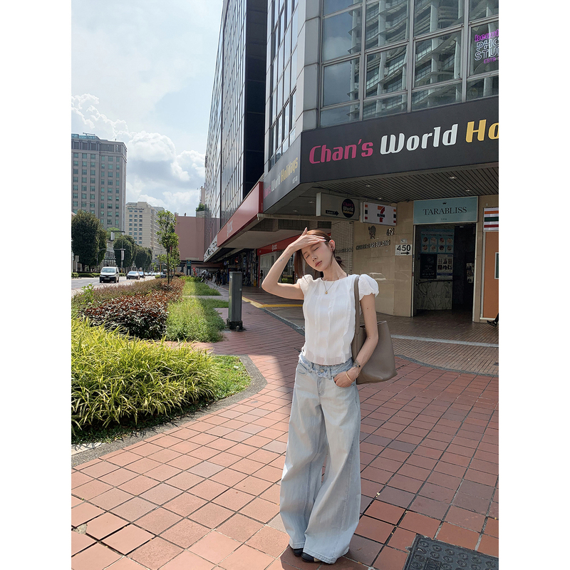 70 Is Not Seventy, Light-Colored Design with Raw Hem Jeans for Women, Summer Loose Fit, Slimming Straight-Leg Wide-Leg Pants 70 Is Not Seventy, Light-Colored Design with Raw Hem Jeans for Women, Summer Loose Fit, Slimming Straight-Leg Wide-Leg Pants