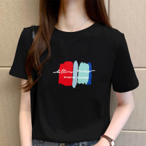 White printed cotton loose short-sleeved T-shirt female Joker 2021 New Korean shirt simple black trend