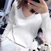 Europe Station 2021 new spring and autumn thin white autumn and winter cotton V-neck long sleeve T-shirt women's loose Joker jacket