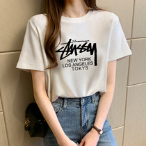 Summer 2021 new cotton round neck womens short sleeve female Korean version Harajuku style print loose ins tide white T-shirt