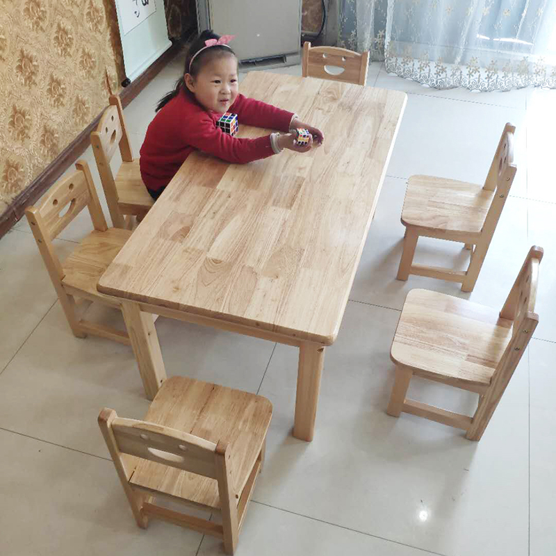 Kindergarten table and chair Fine arts training course children pine oak six tables early teaching solid wood table and chair suit