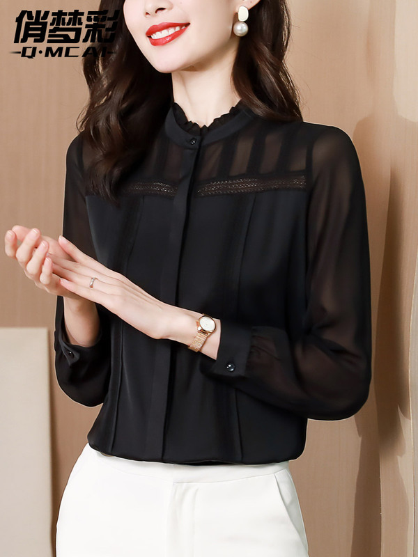 Black Shirt for Women 2026 New Autumn Style High-End Fashionable Long-Sleeve Base Shirt Top Classy Blouse