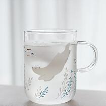 xq day style heat resistant glass cup cute water cup creative milk flower teacup coffee cup seal lovers polar bear cup