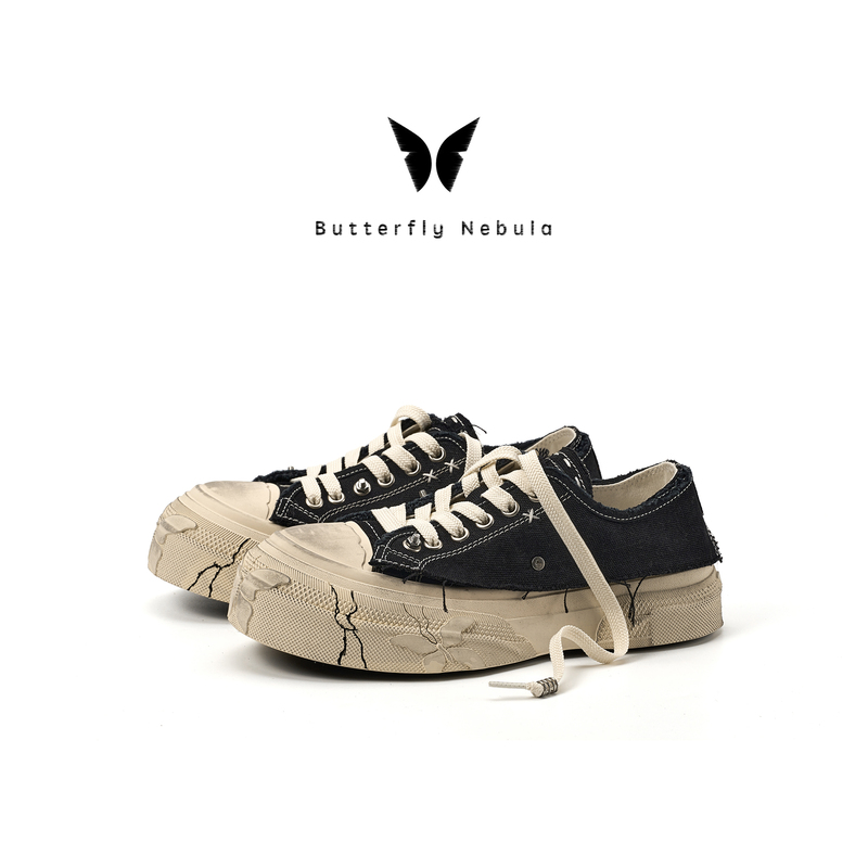 Butterfly Nebula Patchwork Black 2026 Autumn New Distressed Thick-Soled Height-Increasing Canvas Shoes Butterfly Nebula Patchwork Black 2026 Autumn New Distressed Thick-Soled Height-Increasing Canvas Shoes