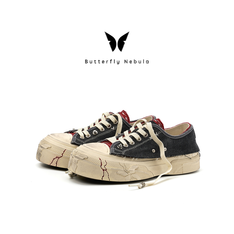 Butterfly Nebula Patchwork Red 2026 Autumn New Style DIY Washable Thick-Soled Height-Increasing Canvas Shoes