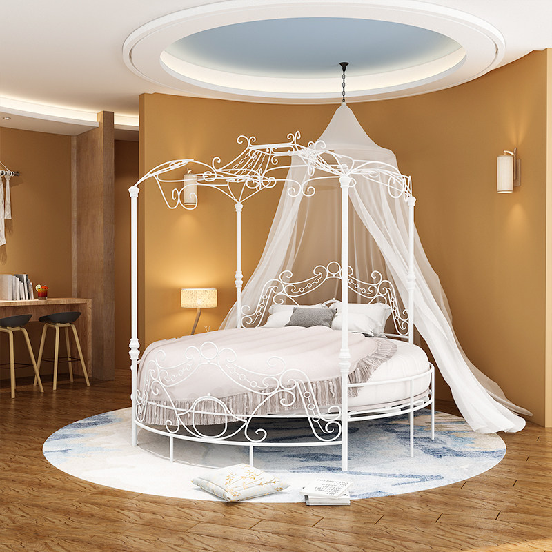 Eurostyle Iron Art Bed Princess Bed Retro Internet Red Round Bed Modern Hotel Folk Sleeping Double Man Bed Iron Frame Bed Apartment Iron Bed-Taobao