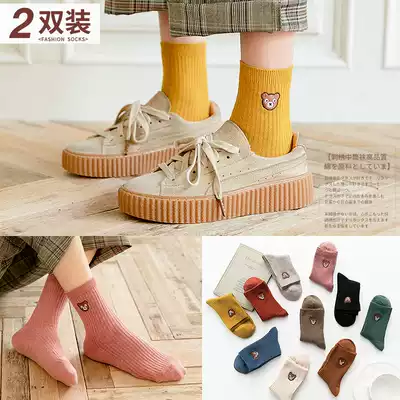 Socks female ins tide cotton middle tube stockings, stockings, cute autumn and winter, Japanese thin net red Street