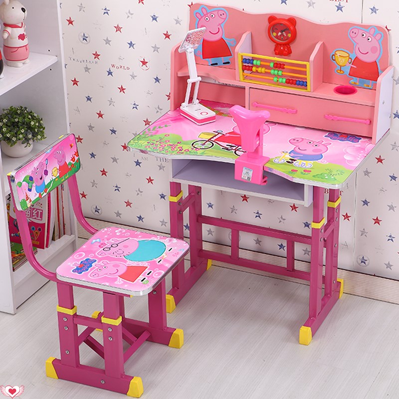 Children's study table 8 years old desk pig Peggy boy and girl can lift primary school desk desk chair set