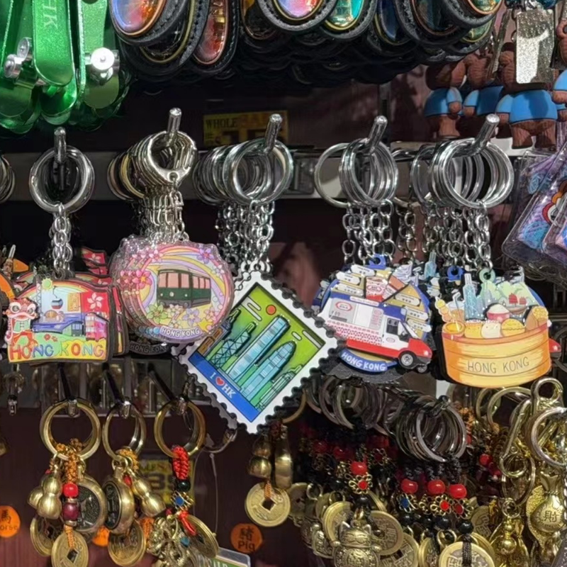 Hong Kong Cultural and Creative Keychain Pendant Tourist Souvenir Xiaolongbao Ice Cream Truck Red and Green Bus Milk Tea Keychain