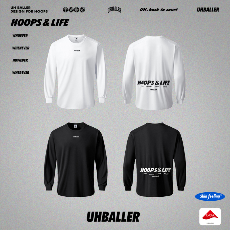 Uhballer Lycra Skin-Feel Long-Sleeved Round-Neck T-Shirt Quick-Drying Fitness Training Clothing Outdoor Sports Casual Top