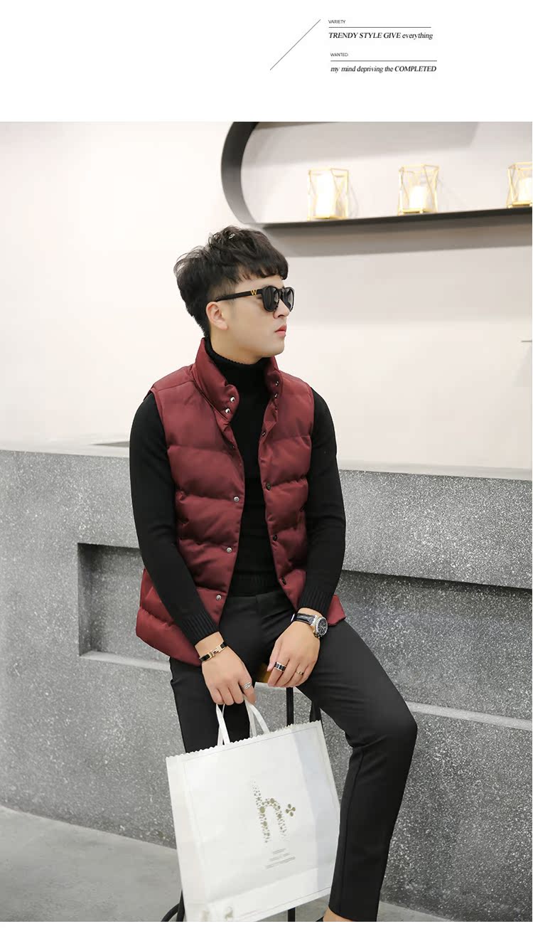 Mùa đông mới của Hàn Quốc phiên bản của tự trồng đứng cổ áo nam cotton vest thời trang ngắn cotton vest áo khoác thanh niên vest vai vest