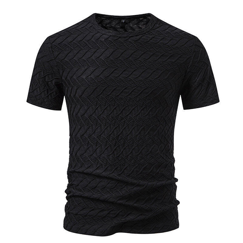 Amazon Men's Diamond Pattern Design Round Neck Short-Sleeved T-Shirt Pure Color European and American Simple Large Size Trendy Half-Sleeved T-Shirt