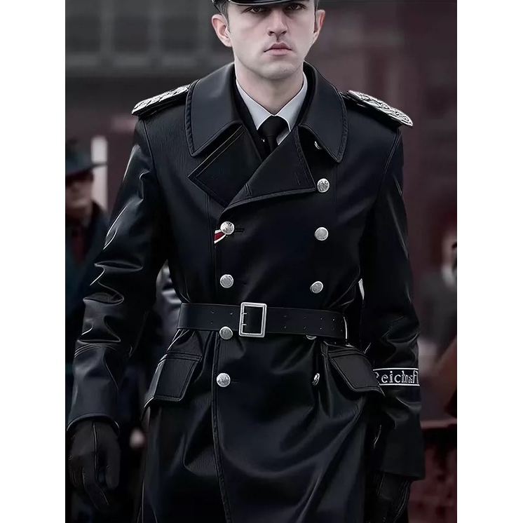 German Military Coat, German Leather Coat, German Military Uniform Leather Jacket, Men's High-End Trench Coat, Autumn and Winter Windproof German Style Mid-Length Coat German Military Coat, German Leather Coat, German Military Uniform Leather Jacket, Men's High-End Trench Coat, Autumn and Winter Windproof German Style Mid-Length Coat