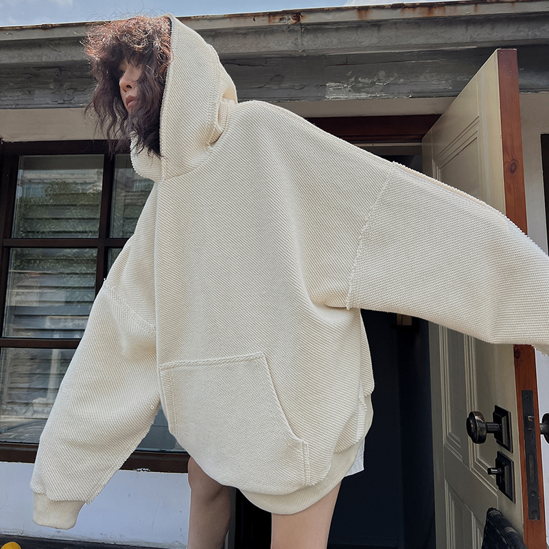 Moershop Lazy Rhythm White Heavyweight Hooded Sweatshirt for Women 2023 Autumn High-End Casual Jacket Moershop Lazy Rhythm White Heavyweight Hooded Sweatshirt for Women 2023 Autumn High-End Casual Jacket