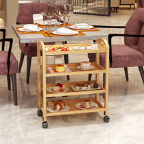  Hot pot shop vegetable rack shelf shelf Solid wood floor with wheels removable kitchen dining car cart vegetable rack
