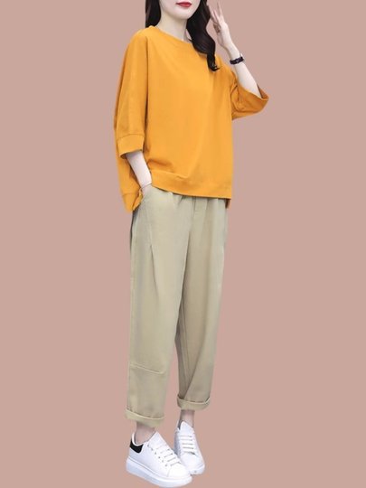 纯棉时尚休闲运动套装女2025年夏季新款洋气减龄显瘦大码两件套潮