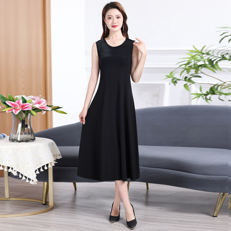 Sleeveless Vest Dress, High-End Long Black Base Dress, Wide Shoulder Strap Slip Dress, Casual Dress to Wear Outside