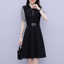 Large size womens clothing fat sister autumn and winter new temperament houndstooth vest fake two-piece waist slim dress