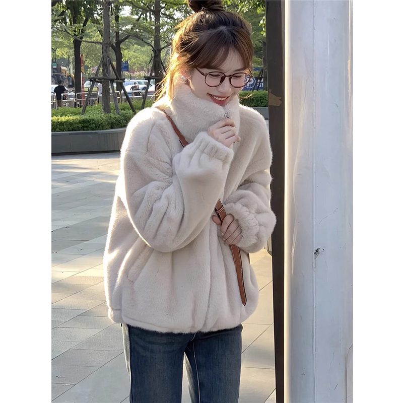 Sheepskin Integrated Lamb Wool Stand-Up Collar Jacket for Women, Autumn and Winter High-End Thickened Jacket, This Year's Popular Cotton Coat