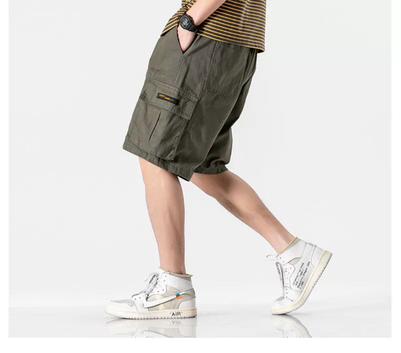 Shawn Yue quần quân đội xu hướng quần yếm mùa hè quần short nam rộng kích thước lớn Nhật Bản dây rút thương hiệu quần thể thao giản dị - Quần làm việc