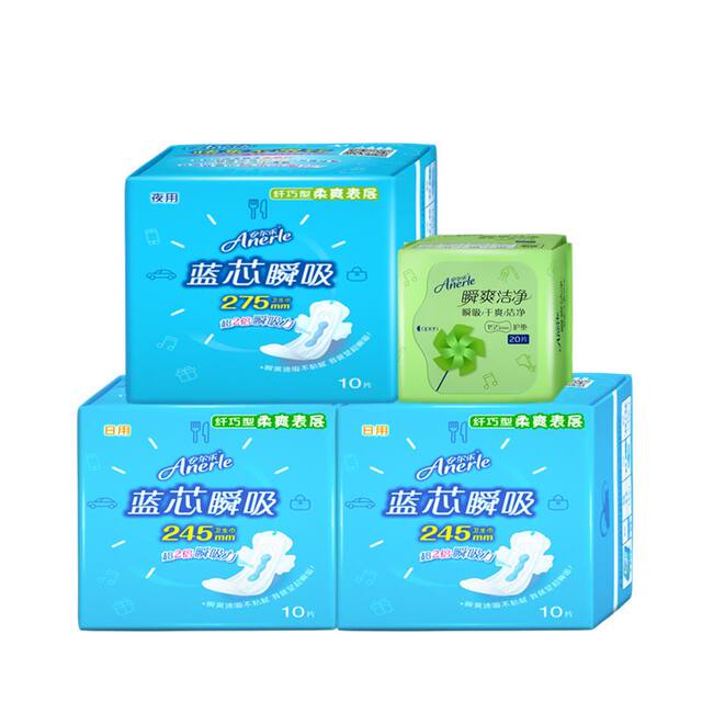 Anerle Blue Core Instant Absorbent Slim ຜ້າອະນາໄມທີ່ອ່ອນນຸ້ມແລະເຢັນຕາຫນ່າງປະສົມປະສານລະຫວ່າງກາງເວັນແລະກາງຄືນສໍາລັບການນໍາໃຊ້ກາງເວັນແລະກາງຄືນ