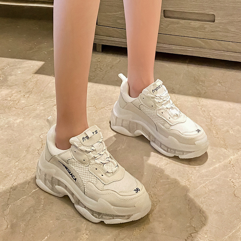 Milk Cool Old Daddy Shoes 2022 Summer New Shoes Women Apricots Color Net Red Air Cushion Shoes Three Generations Crystal Bottom Heightening of Lean Tide