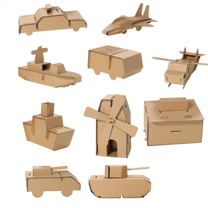 简单纸皮手工制作纸板儿童折纸涂色玩具幼儿园diy纸模上色坦克车