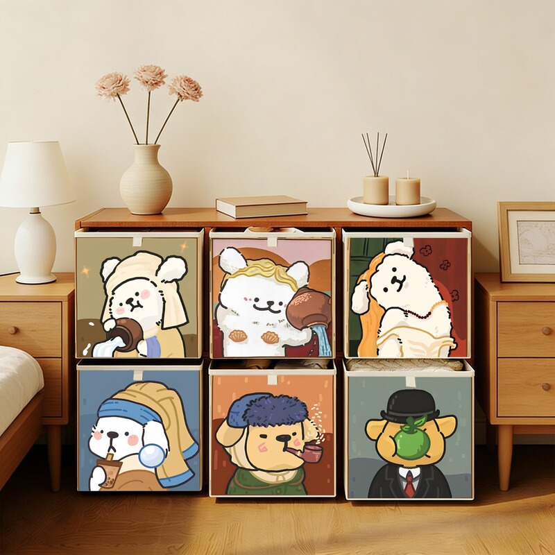Line Dog Clothes Storage Box Large Capacity Kalek Grids Cabinet Storage Basket Fabric Storage Box Finishing and Foldableable
